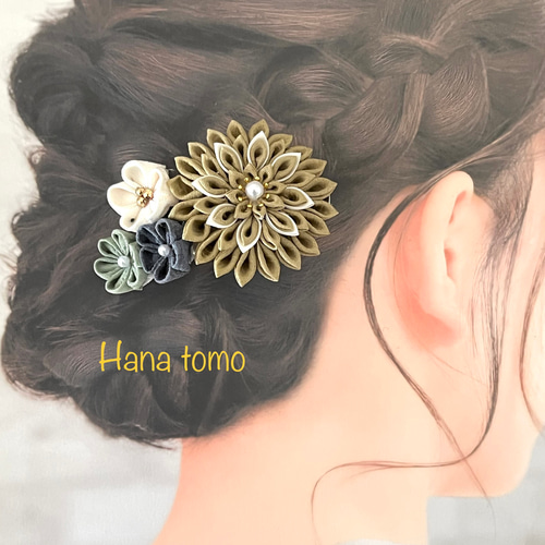 つまみ細工髪飾り 結婚式髪飾り 成人式髪飾り 卒業式髪飾り 七五三髪飾り 髪飾り つまみ細工 アレンジ髪飾り:つまみ細工と祝福の白 成人式 卒業式
