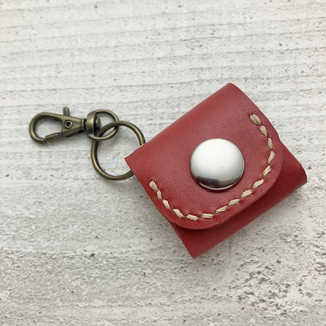 コインケース/小銭入れ/革（赤）キーホルダー、チャーム、本革