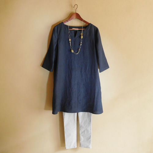 ちゅんさん専用　ハンドメイド作家　リネンワンピース リネンワンピース ロイヤルブルー ワンピース Chinon 通販