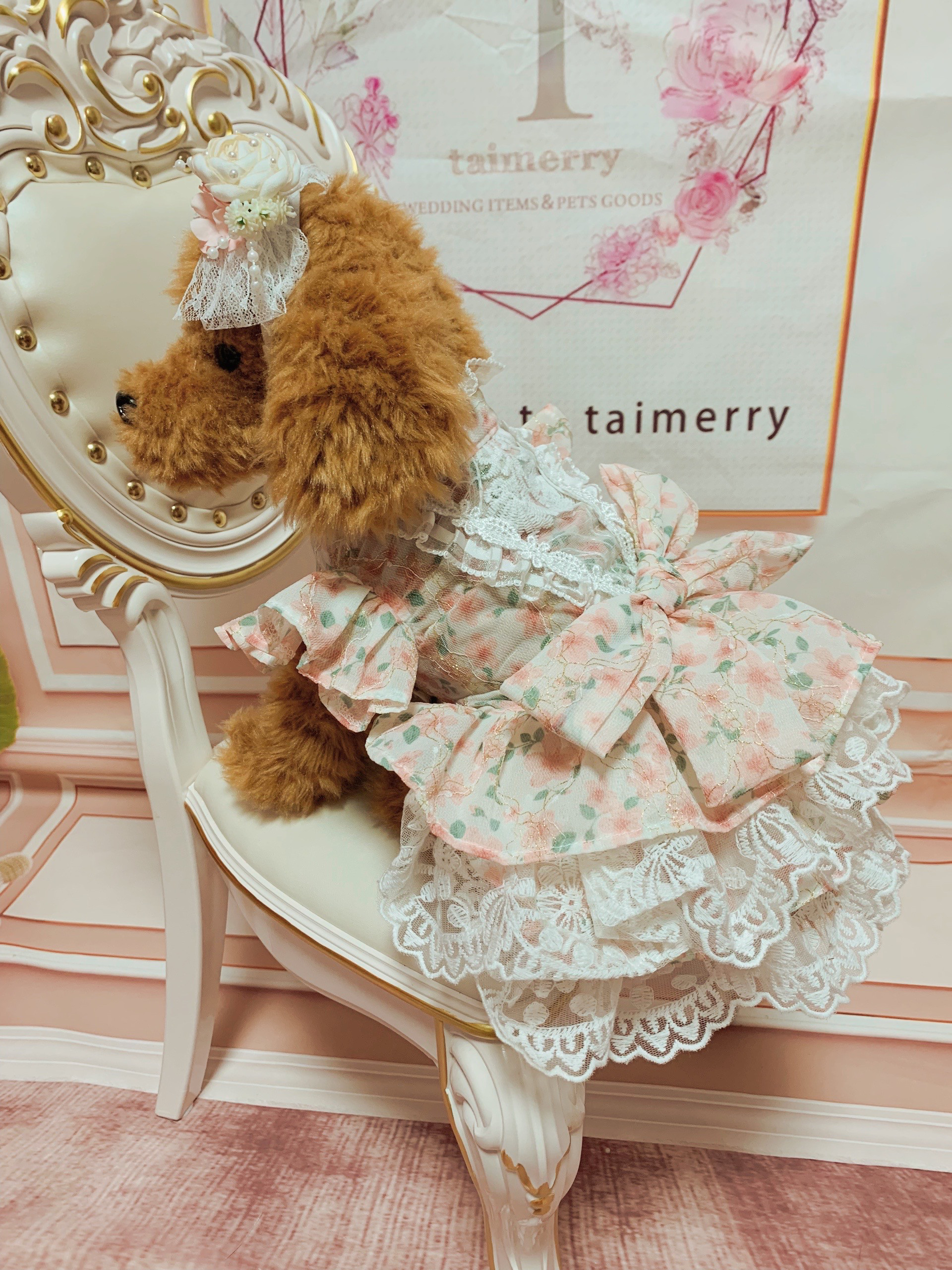 犬猫うさちゃん服　花柄Pinkワンピース