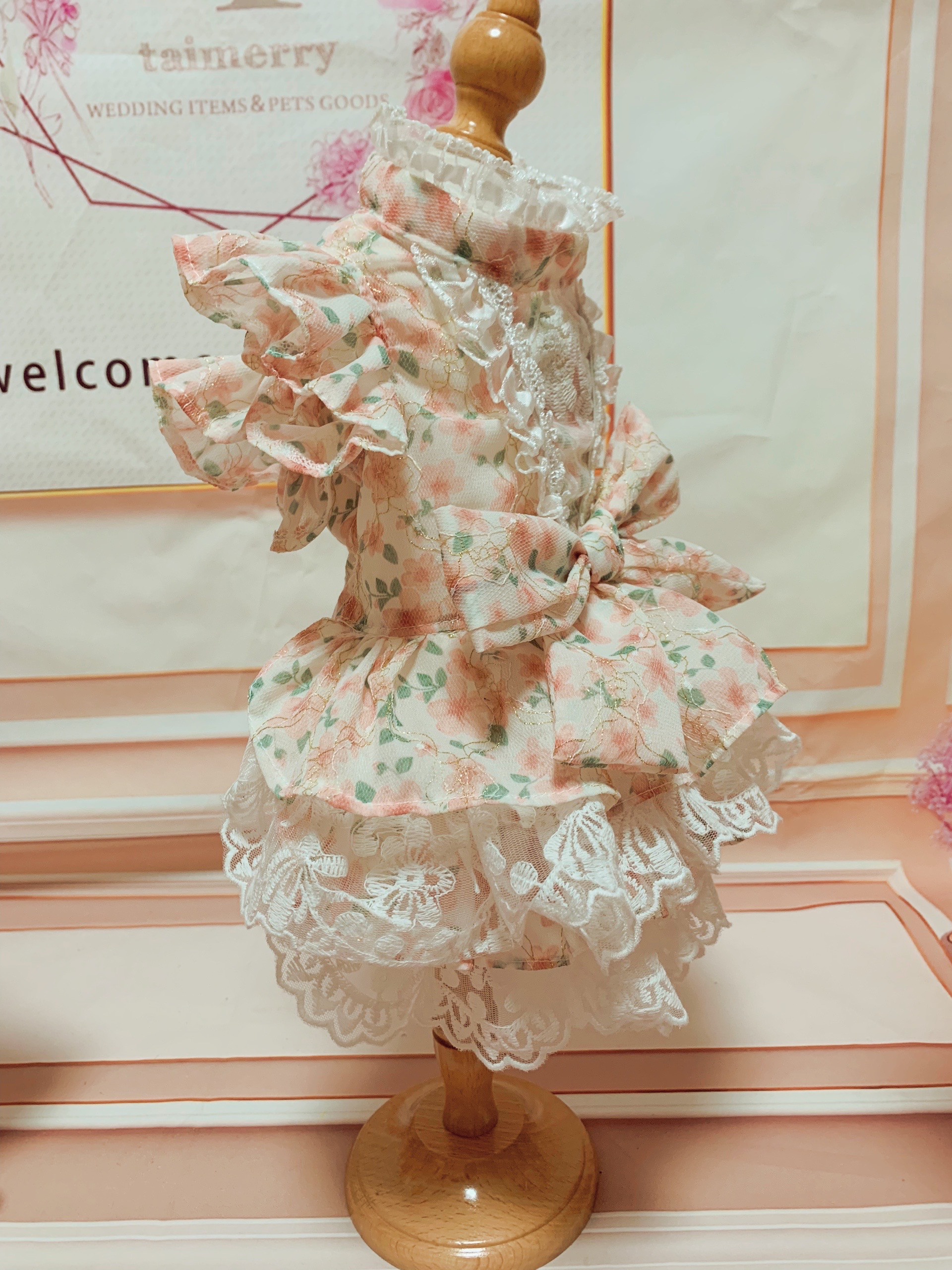 犬猫うさちゃん服　花柄Pinkワンピース