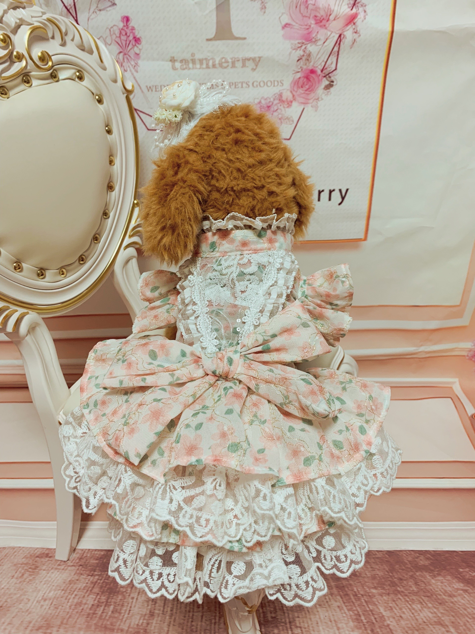 犬猫うさちゃん服　花柄Pinkワンピース