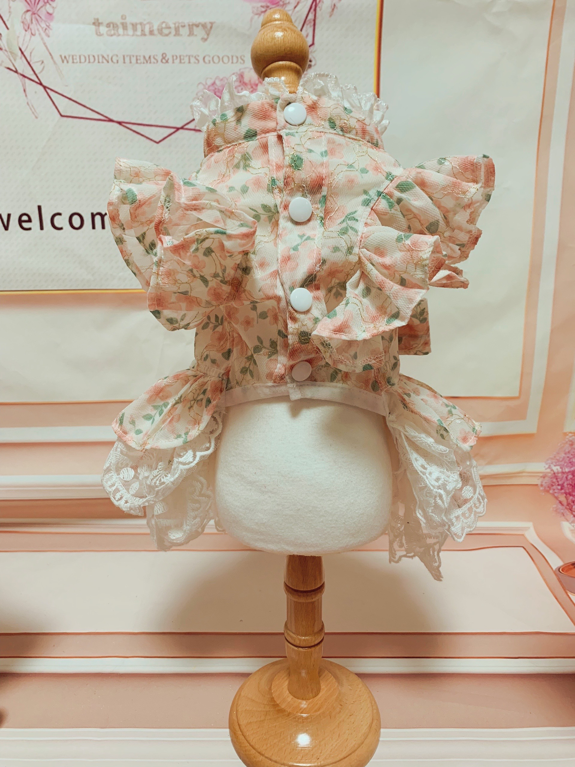 犬猫うさちゃん服　花柄Pinkワンピース