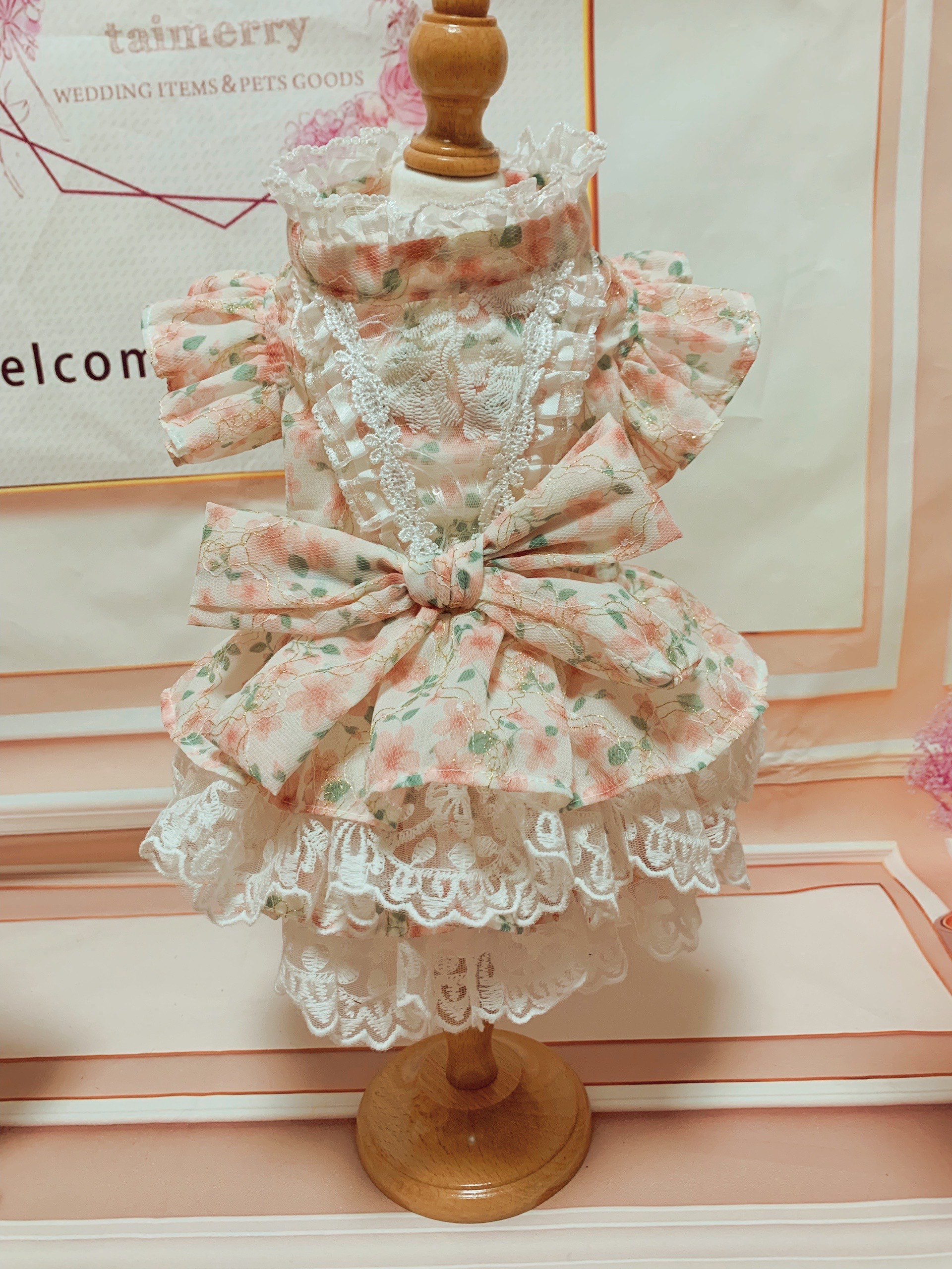 犬猫うさちゃん服　花柄Pinkワンピース