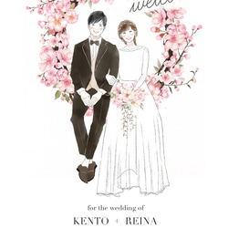 似顔絵ウェルカムボード　水彩　桜　イラスト  結婚式　データ納品 2枚目の画像