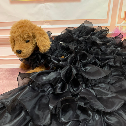 犬猫うさちゃん服 漆黒のふんわりロングドレス ペット服・アクセサリー