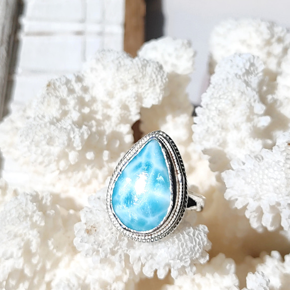 ❁Ocean blue tear larimar ring silver925 約11号❁超トップクオリティラリマー 9枚目の画像