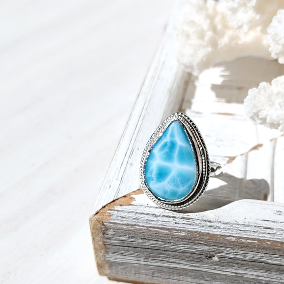 ❁Ocean blue tear larimar ring silver925 約11号❁超トップクオリティラリマー 3枚目の画像