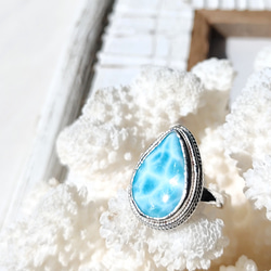 ❁Ocean blue tear larimar ring silver925 約11号❁超トップクオリティラリマー 6枚目の画像