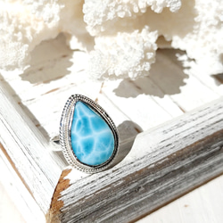 ❁Ocean blue tear larimar ring silver925 約11号❁超トップクオリティラリマー 2枚目の画像