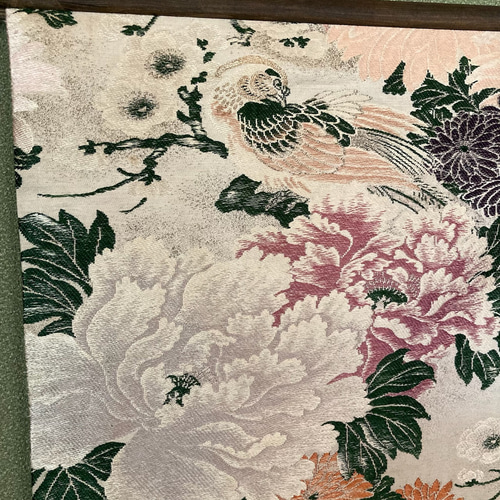 タペストリー　古布　着物　リメイク　壁掛け　 Old KIMONO 帯のタペストリー アンティークの鮮やかな緑 着物リメイク