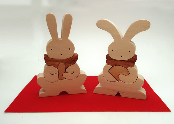 送料無料】 木目が魅力！ うさぎのお雛様 ひな人形・雛飾り 筆置