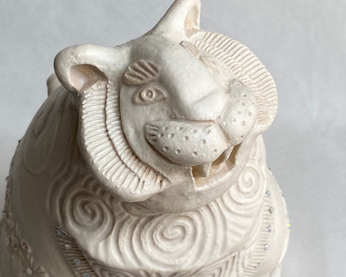 トウカムリガイ 彫刻 アート オブジェ 白虎 置物 骨董品 コレクション25cm