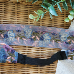 インド刺繍リボン ブルー フラワー ヘアバンド ターバン 花柄 ボタニカル柄 刺繍 母の日 レトロ #19 6枚目の画像