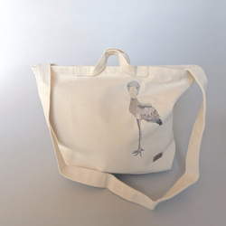 ハシビロコウの刺繍ショルダートートバッグ 2枚目の画像
