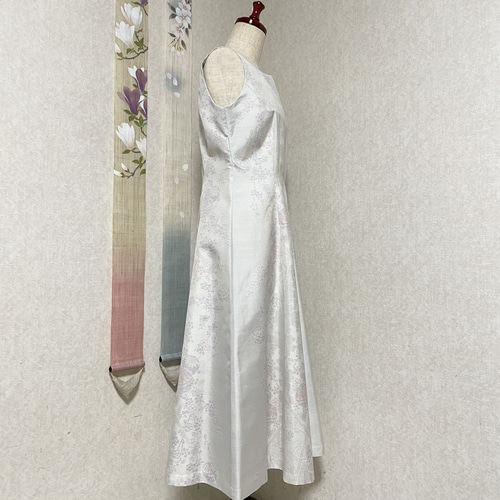 No218大島紬着物リメイク プリンセスラインフレアーワンピ サリー