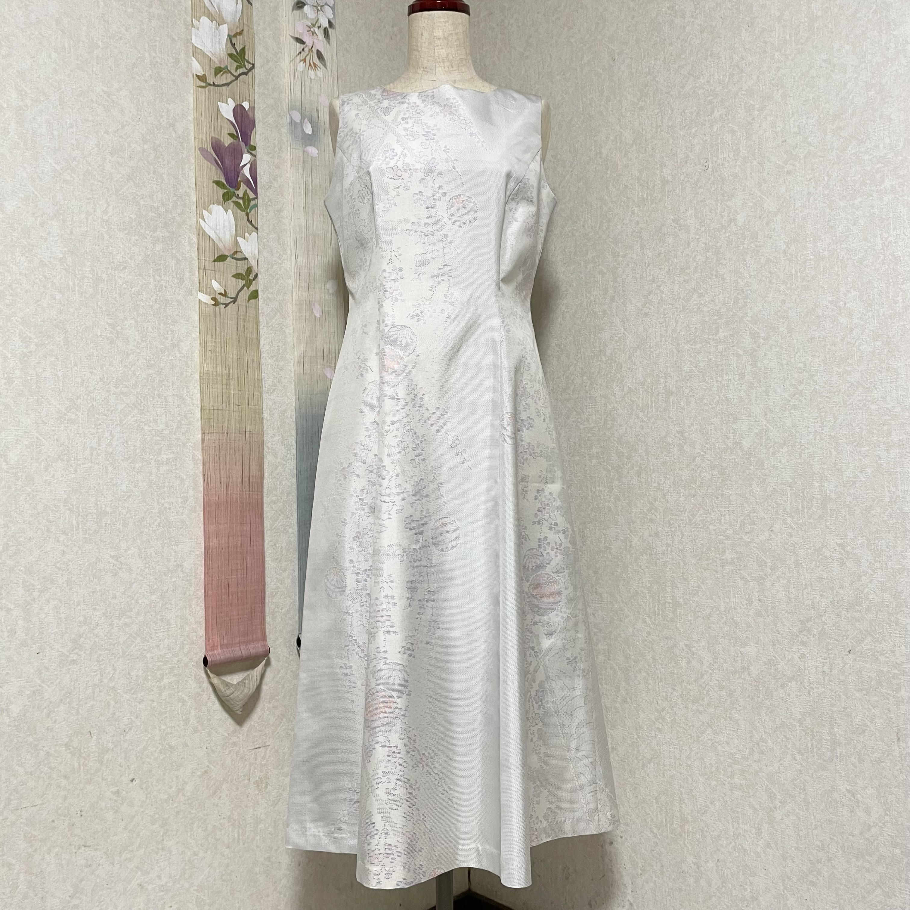 大島紬プリンセスラインワンピース 春袷 着物リメイク