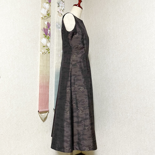 大島紬プリンセスラインワンピース 春芝居 着物リメイク ワンピース