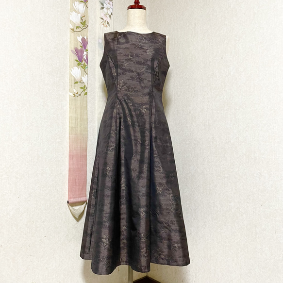 大島紬プリンセスラインワンピース 春芝居 着物リメイク ワンピース