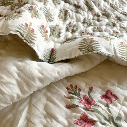 送料無料】良質インド綿 ブロックプリント ハンドキルト キルト布団