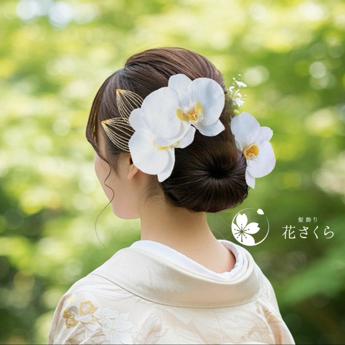 凛と咲く胡蝶蘭の髪飾り①　結婚式　成人式　胡蝶蘭　和装　振袖　卒業式　白無垢　色打掛　前撮り　花嫁　白　ヘッドドレス