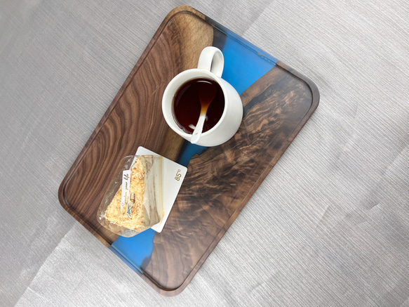 日式胡桃木树脂托盘寿司盘茶盘方形围炉茶点盘家用创意茶盘点心盘咖啡托盘 第8張的照片