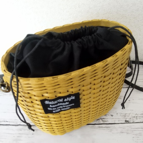 クラフトバンド＊かご＊ミニショルダー＊マスタード かごバッグ