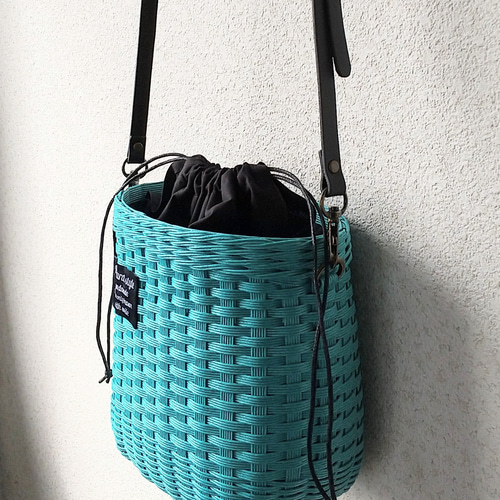 受注製作】クラフトバンド＊かご＊ミニショルダー＊ターコイズブルー