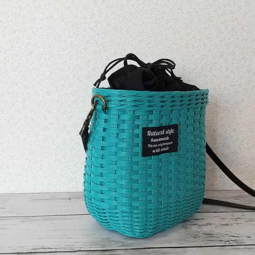 受注製作】クラフトバンド＊かご＊ミニショルダー＊ターコイズブルー