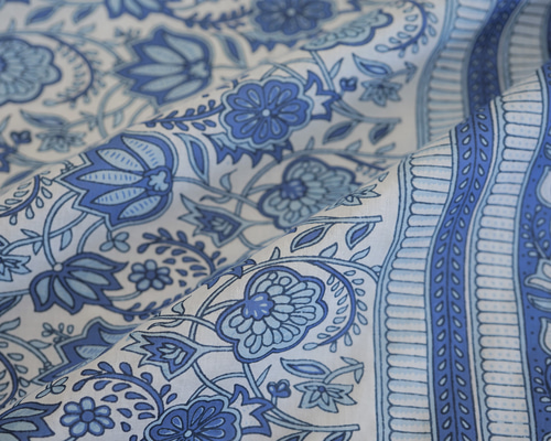 民族デザイン 綿プリント生地 1m単位【プリント生地】インド綿100% プリント【13F-047】ブルー