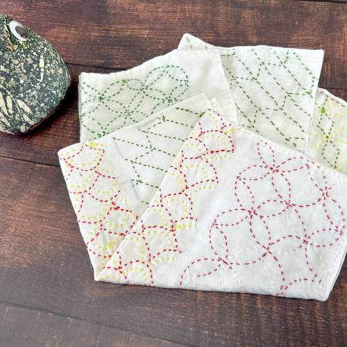 刺し子ふきん完成品ハンドメイド （刺し子ふきん 完成品 〈萌黄