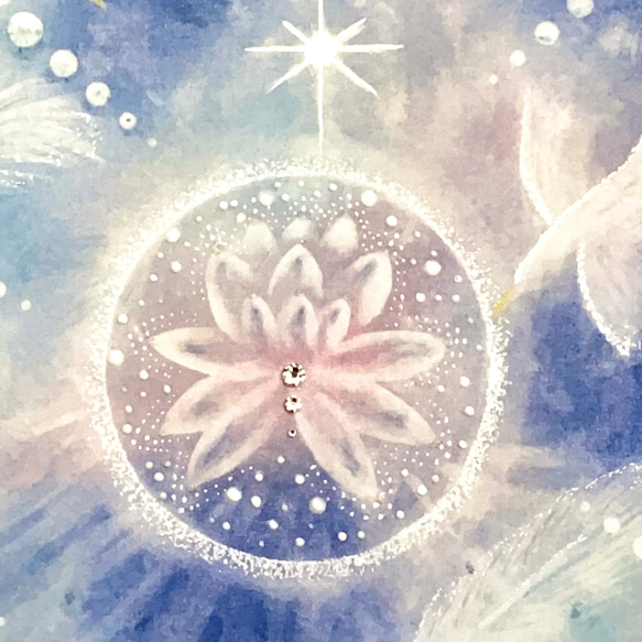 【A4ポスター】天空に舞う浄花《ポストカード+おまけ付》癒し　ヒーリングアート　きれい　鳥　羽　花 6枚目の画像