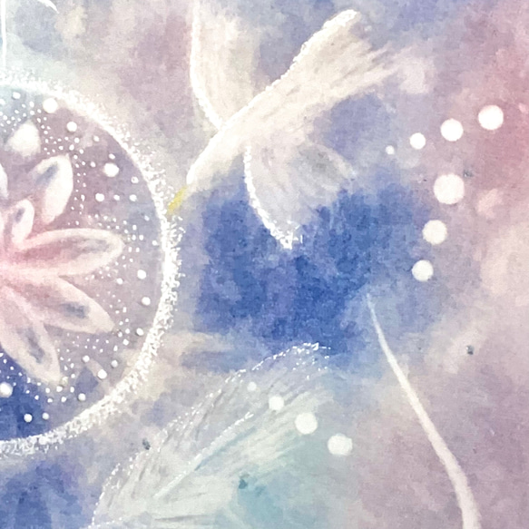 【A4ポスター】天空に舞う浄花《ポストカード+おまけ付》癒し　ヒーリングアート　きれい　鳥　羽　花 3枚目の画像