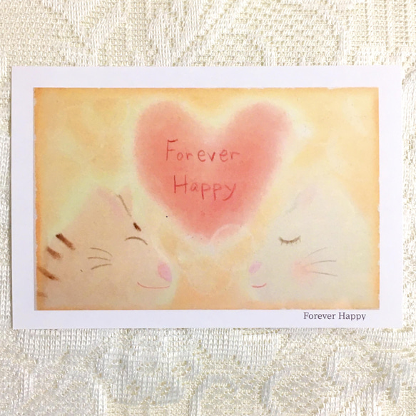 【ポストカード】Forever Happy　★選べる3枚《メッセージ付》ハッピー　アニマル　動物　猫　結婚 2枚目の画像