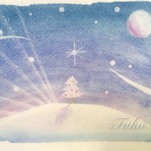 絵画】Blue X`mas《メッセージ/ポストカード付》パステルアート