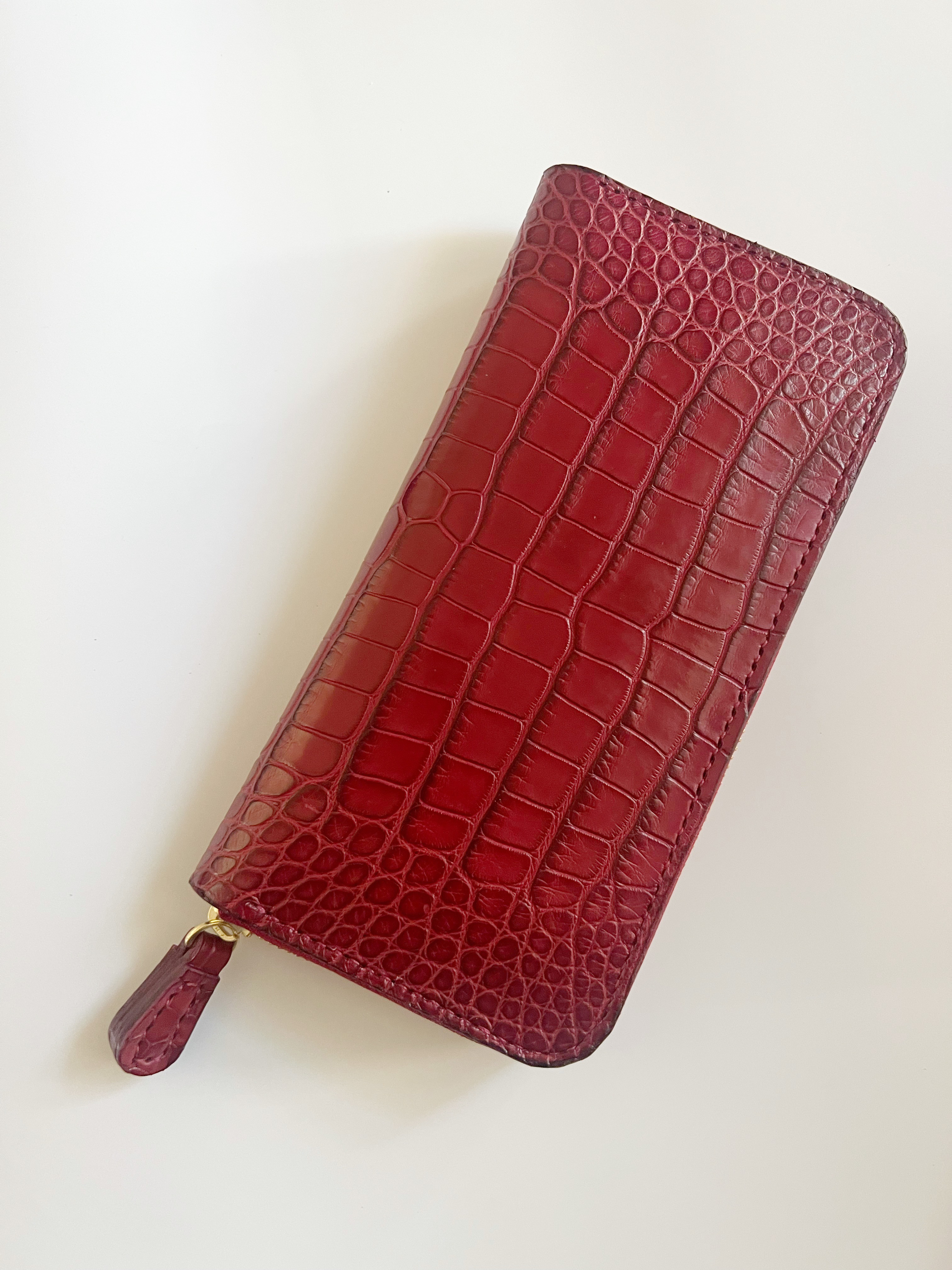 ワニ革　レッド　ラウンドファスナーウォレット【BONIN Leather】