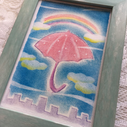 【絵画】レインボーアンブレラ《ポストカード+おまけ付》パステルアート　傘　虹　梅雨　癒し 7枚目の画像