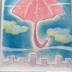 【絵画】レインボーアンブレラ《ポストカード+おまけ付》パステルアート　傘　虹　梅雨　癒し 5枚目の画像