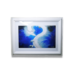 光ノ風」 F4 アクリル画 抽象画 キャンバス ブルー 青 空 羽 白