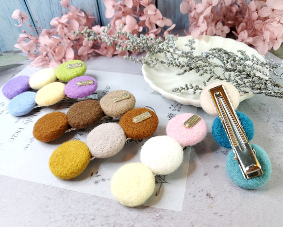 ムードポップスタイルの水玉模様ウールフェルトヘアピン 9枚目の画像