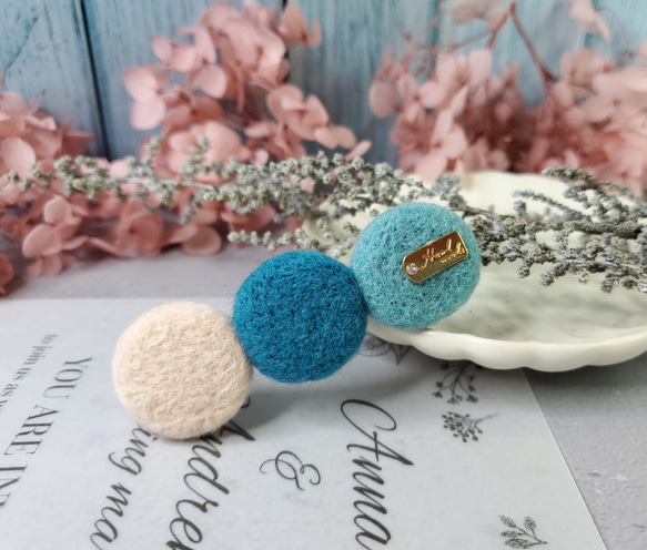 ムードポップスタイルの水玉模様ウールフェルトヘアピン 7枚目の画像