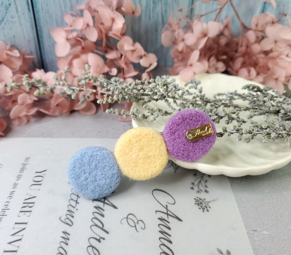 ムードポップスタイルの水玉模様ウールフェルトヘアピン 4枚目の画像