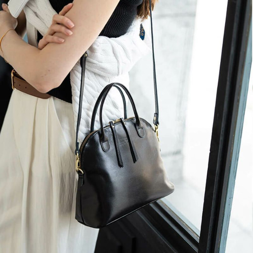 本革 2Way ショルダーバッグ ボストン 軽量 Mサイズ サンドグレージュ