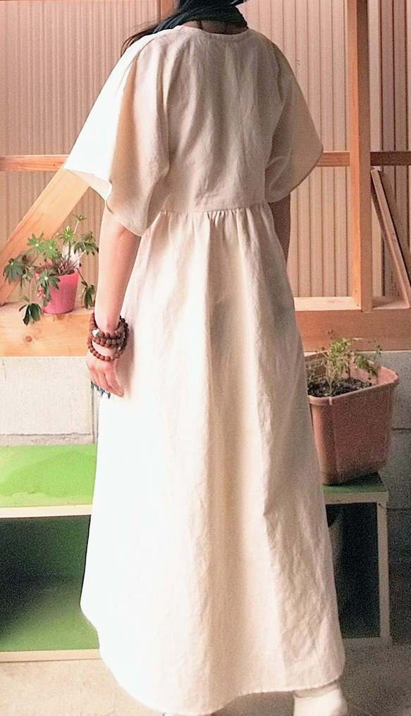 オーガニックヘンプ  着物袖風カシュクールワンピース S～5Lサイズ    受注製作作品 5枚目の画像