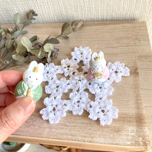 手編み 白く輝く大島桜＊クロッシェレース♢手のひらサイズのさくら