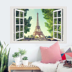 ウォールステッカー SF11 3D窓　パリ　エッフェル塔　旅行　DIY 壁紙　インテリアシート　剥がせるシール 送料無料 3枚目の画像