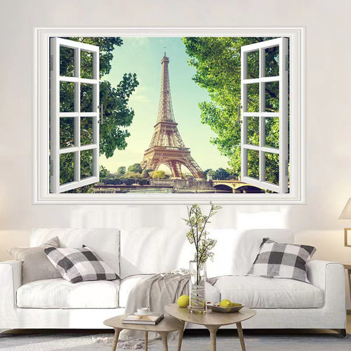 ウォールステッカー SF11 3D窓 パリ エッフェル塔 旅行 DIY 壁紙