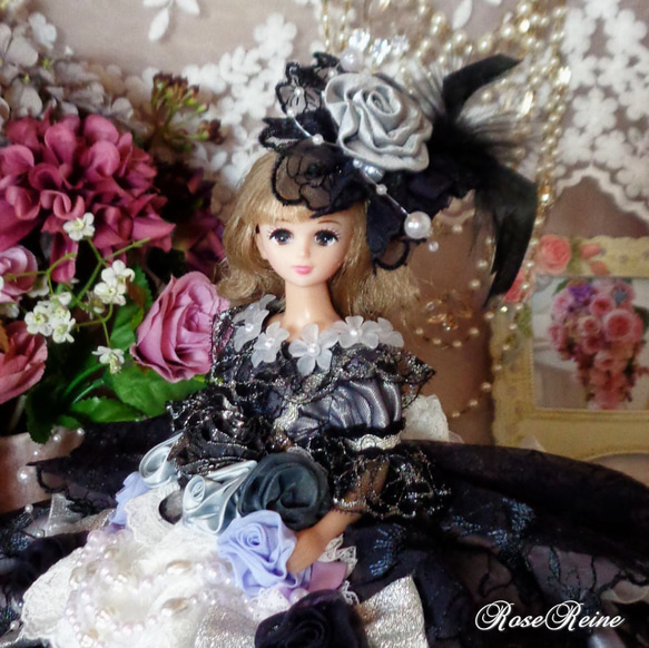 アンネローゼ王妃 シャドーブラックの豪華なボリュームフリル 高貴なプリンセスドールドレス豪華4点セット 2枚目の画像