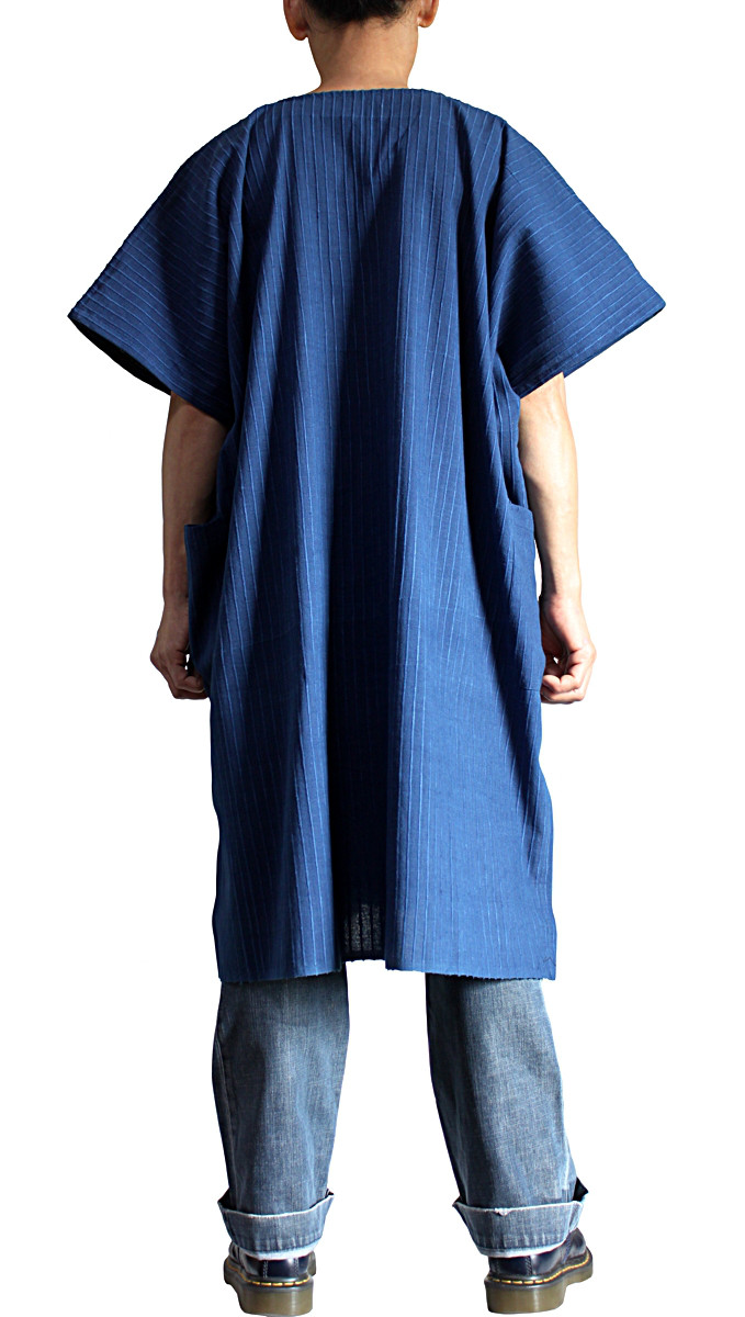 ジョムトン手織り綿インディゴピンタック生地のチュニック（BFS-182-03）