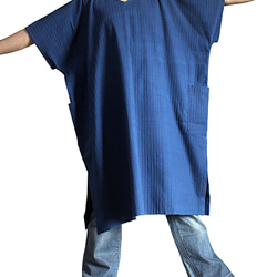 Jomthong 手工編織棉質靛藍細褶布料長袍 (BFS-182-03) 第5張的照片